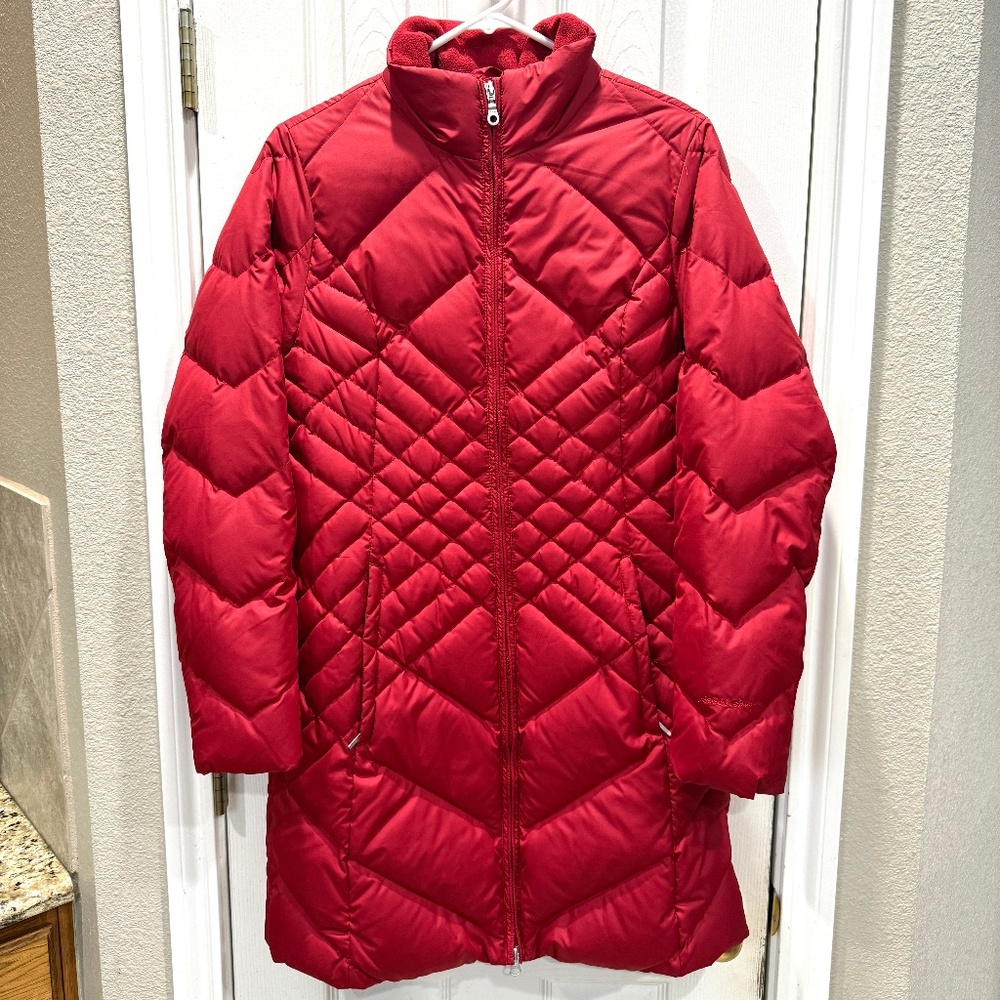 Eddie Bauer Woman's Down Parka XS RED, FLEECE LINED COLLAR